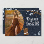 ウェスタンブーツデニム&ダイヤモンド誕生日写真 招待状 (正面/裏面)