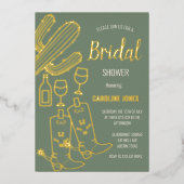 ウェスタンブーツバブリーボホゴールドフォイルブライダルシャワー 箔招待状 (正面)