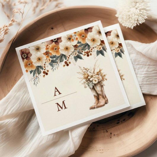 ウェスタンブーツフローラテラコッタ結婚ズ スタンダードカクテルナプキン