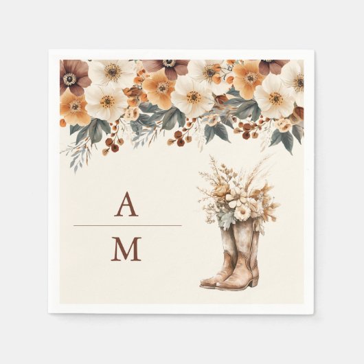ウェスタンブーツフローラテラコッタ結婚ズ スタンダードカクテルナプキン (正面)