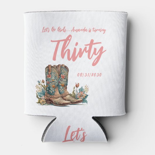ウェスタンブーツフローラ30歳の誕生日パーティー缶 缶クーラー (正面)