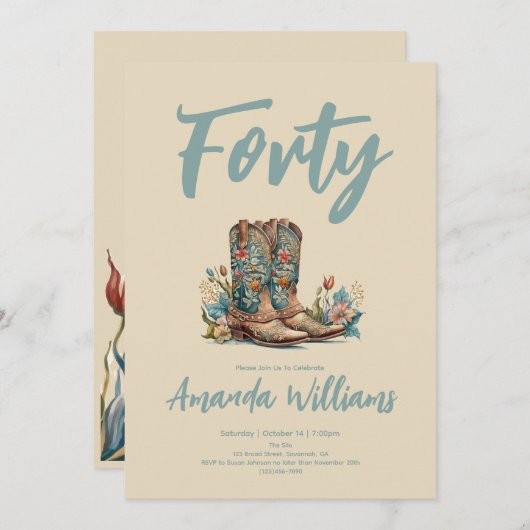 ウェスタンブーツフローラ40番誕生日 招待状 (正面/裏面)