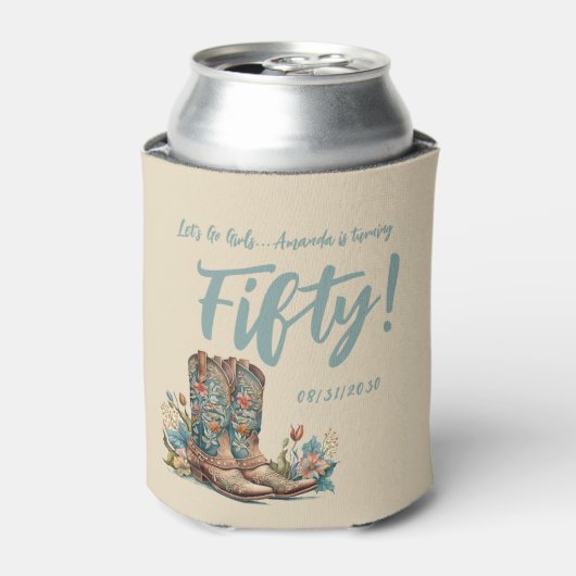 ウェスタンブーツフローラ50歳の誕生日パーティー缶 缶クーラー (缶正面)