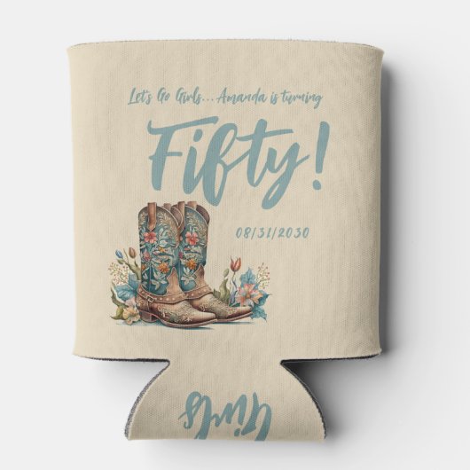 ウェスタンブーツフローラ50歳の誕生日パーティー缶 缶クーラー (裏面)
