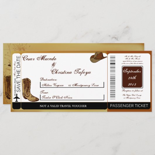 ウェスタンブーツ/ハットボーディングパス結婚式招待状 招待状 (正面/裏面)