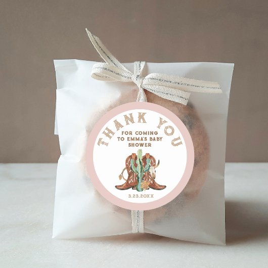 ウェスタンベビーガールシャワーありがとうスティッカー ラウンドシール