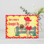 ウェスタンベビー女性のカーボーイオンスティックホースパーティー招待状 招待状 (スタンド正面)