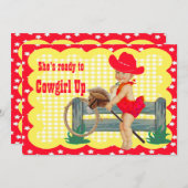 ウェスタンベビー女性のカーボーイオンスティックホースパーティー招待状 招待状 (正面/裏面)