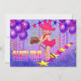 ウェスタンベビー女性のカーボーイオンスティックホースパーティー招待状 招待状