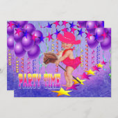 ウェスタンベビー女性のカーボーイオンスティックホースパーティー招待状 招待状 (正面/裏面)