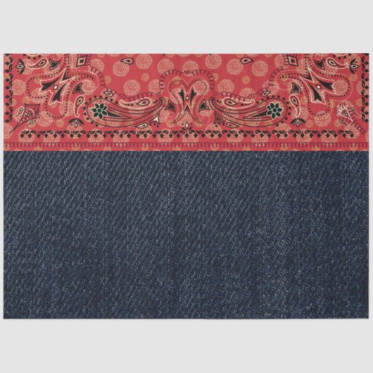 ウェスタンペイズリーレッドバンダナプリントデニムデクページ  薄葉紙 (正面)