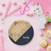 ウェスタンペイズリー金ゴールドバンダナプリントデニムパーティー7" ペーパープレート (パーティー)