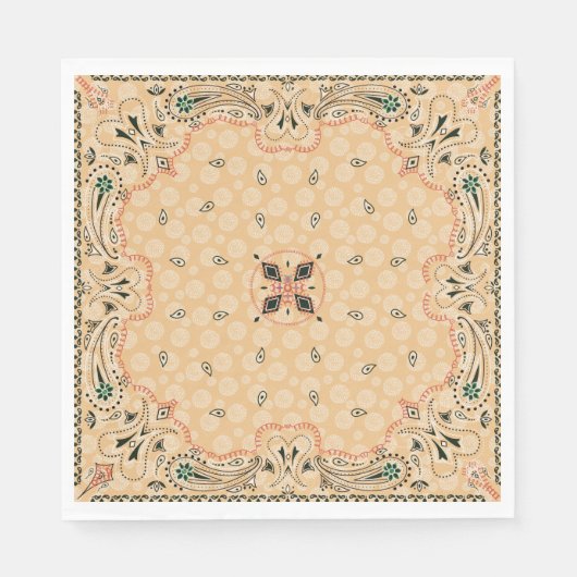 ウェスタンペイズリー金ゴールドバンダナプリントパーティー スタンダードランチョンナプキン (正面)