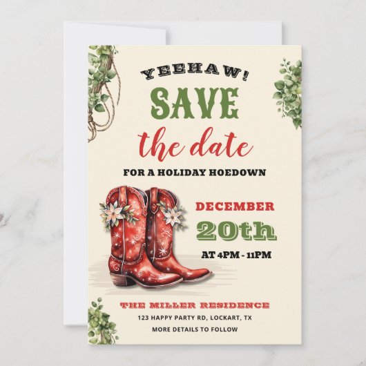 ウェスタンホリデーホームダウン、クリスマスカントリーカウボーイ セーブザデート (正面)
