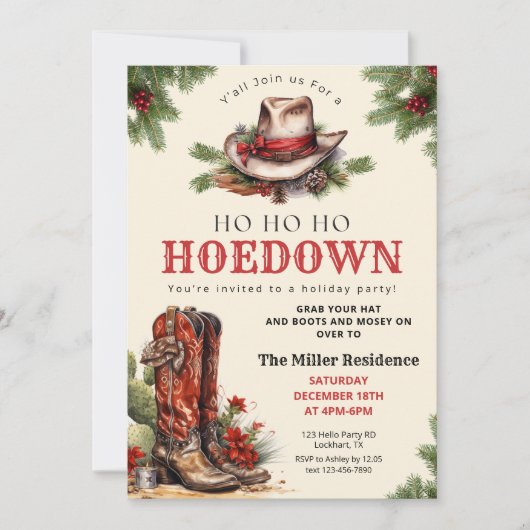 ウェスタンホリデーホームダウン、クリスマスカントリーカウボーイ 招待状 (正面)