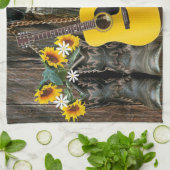 ウェスタンホースカウボーイブーツギターサンフラワーズ キッチンタオル (折り畳み)