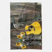 ウェスタンホースカウボーイブーツギターサンフラワーズ キッチンタオル (縦)