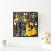 ウェスタンホースカウボーイブーツギターサンフラワーズ スクエア壁時計 (ホーム)