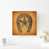 ウェスタンホースシューウィズスターアンティークホースシュー スクエア壁時計 (ホーム)