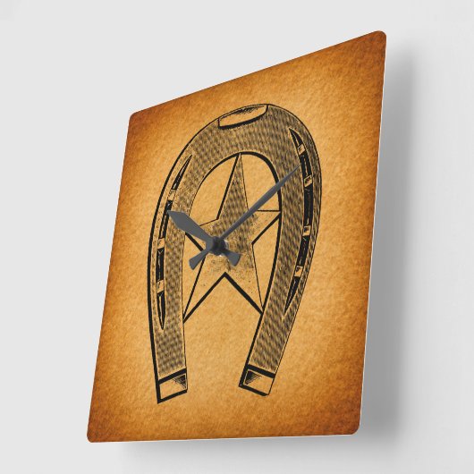 ウェスタンホースシューウィズスターアンティークホースシュー スクエア壁時計 (傾斜)