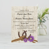 ウェスタンホースシューズとパープルデイジーウェディング 招待状 (スタンド正面)