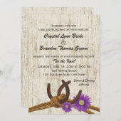 ウェスタンホースシューズとパープルデイジーウェディング 招待状 (正面/裏面)