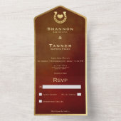 ウェスタンホースシューズハートブルゴーニュ&金ゴールドNo Dinner オールインワン招待状 (内側)