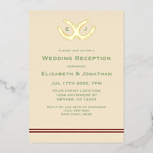 ウェスタンホースシューズ結婚式のレセプション 箔招待状 (正面)