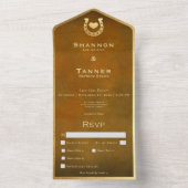 ウェスタンホースシューズ&ハートブラウン&金ゴールドディナー オールインワン招待状 (内側)