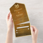 ウェスタンホースシューズ&ハートブラウン&金ゴールドノーディナー オールインワン招待状 (貼ってはがせる)