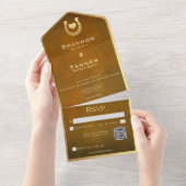 ウェスタンホースシューズ&ハートブラウン&金ゴールドQRコード オールインワン招待状 (貼ってはがせる)