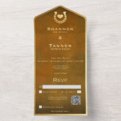 ウェスタンホースシューズ&ハートブラウン&金ゴールドQRコード オールインワン招待状 (内側)