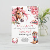 ウェスタンホースバースデーパーティーガール女性のカーボーイ 招待状 (スタンド正面)