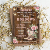 ウェスタンホームダウンフローラルカウガールバースデーとブーツ 招待状