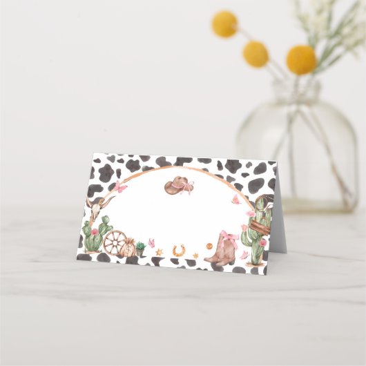 ウェスタンボウズピンク女性のカーボーイフードテント プレイスカード (裏面)