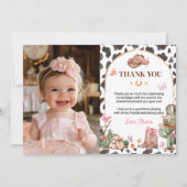 ウェスタンボウズピンク女性のカーボーイ誕生日写真 サンキューカード (正面)