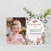 ウェスタンボウズピンク女性のカーボーイ誕生日写真 サンキューカード (スタンド正面)