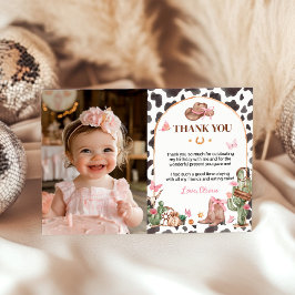 ウェスタンボウズピンク女性のカーボーイ誕生日写真 サンキューカード