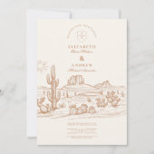ウェスタンボヘミアンスタイルのカクタスデザート風景のウェディング 招待状 (正面)