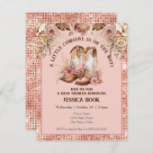ウェスタンボホピンクフローラ女性のカーボーイベビーシャワー 招待状 (正面/裏面)
