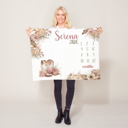 ウェスタンボホベビーガールマイルストーンブランケット、フローラ フリースブランケット (インサイチュ)