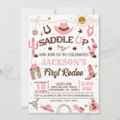 ウェスタンマイファーストロデオ誕生日ガール（ピンク） 招待状 (正面)