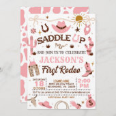 ウェスタンマイファーストロデオ誕生日ガール（ピンク） 招待状 (正面/裏面)