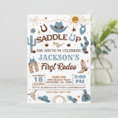 ウェスタンマイファーストロデオ誕生日ボーイ（青） 招待状 (スタンド正面)