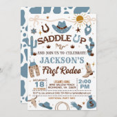 ウェスタンマイファーストロデオ誕生日ボーイ（青） 招待状 (正面/裏面)