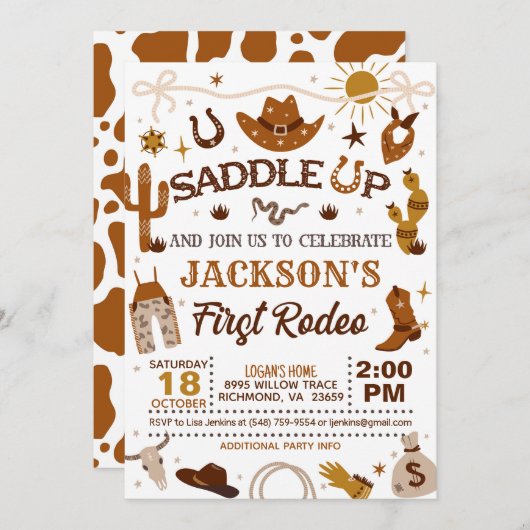 ウェスタンマイファーストロデオ誕生日 招待状 (正面/裏面)