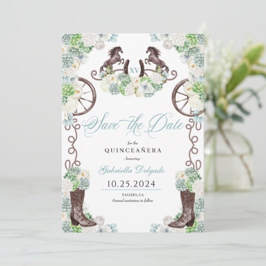 ウェスタンミントグリーンカクティデイトクインセアニラを保存 招待状 (スタンド正面)