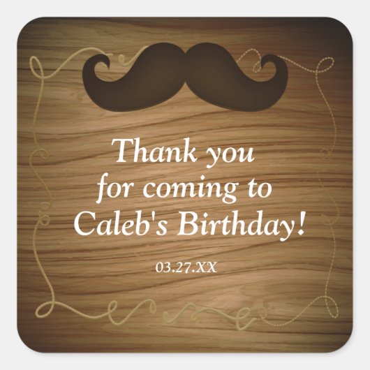 ウェスタンムスターシェードウッド誕生日パーティーシールラベル スクエアシール (正面)