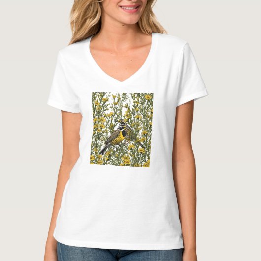 ウェスタンメドウラークのキャラクターイラスト 2 Tシャツ (正面)