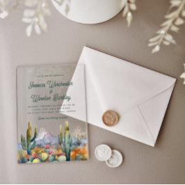 ウェスタンモダンティール（緑がかった色）グリーンデザートカボスランドスケープ アクリル招待状